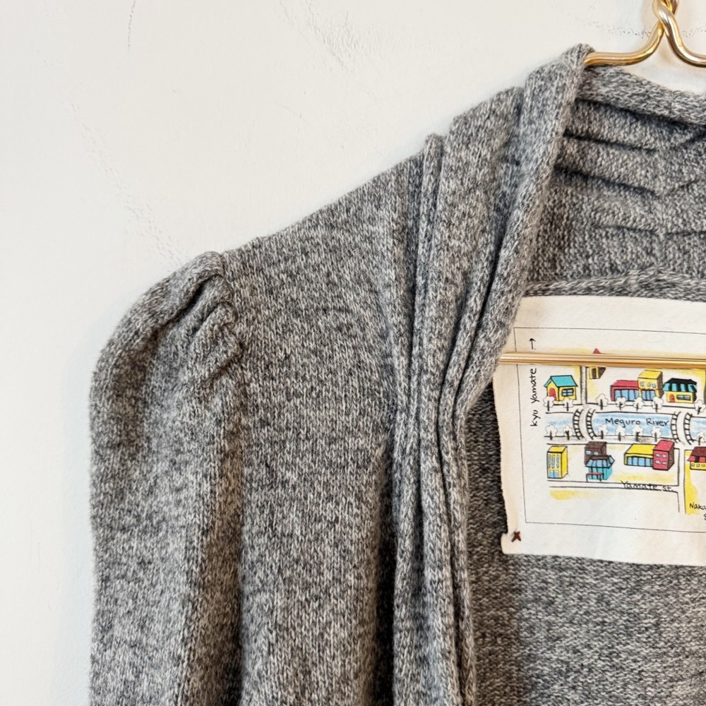 Anthropologie Kyu Yamate Gray Wool Structured Puff Sleeve Cardigan Sweater L - Picture 3 of 9